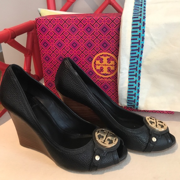Tory Burch Shoes - Tory Burch Leticia Leather Wedge Black Size 8